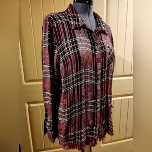 Style & Co. Burgundy Plaid Button-Up Top